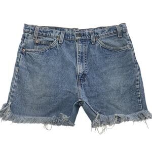 Vintage Levis Denim Shorts Mens 36 Blue Cutoff Raw Hem Zip Fly Made in USA 90s